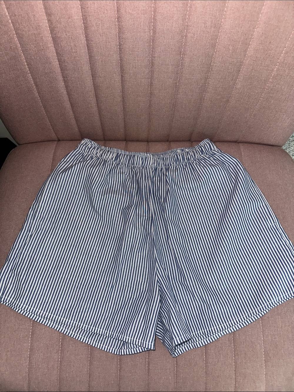 Subdued Blue & White Striped Pull-On Bermuda Shorts